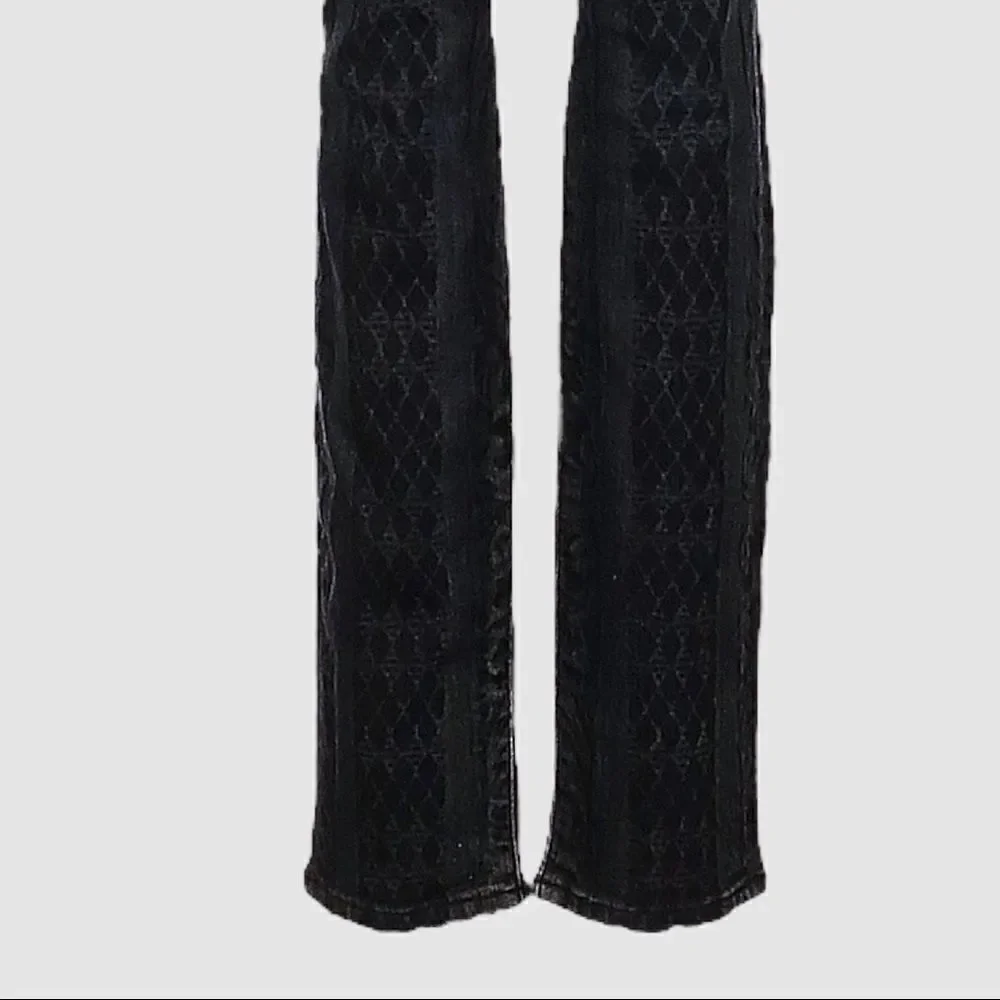 7 All Mankind Goth Victorian Print Black Skinny Jean 25 Low Rise Brocade Stretch